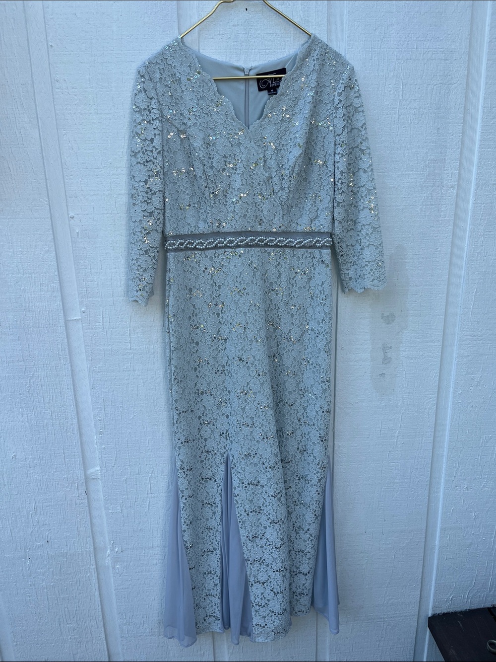 Alex Evenings 12 Silver Sequin Lace Mermaid Evening dress  mother of the bride - Picture 3 of 9